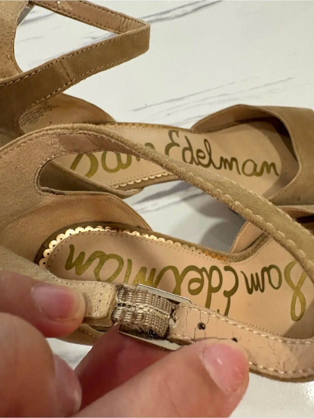 Sam Edelman Taupe Suede Platform Sandal